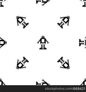 Automation machine robot pattern repeat seamless in black color for any design. Vector geometric illustration. Automation machine robot pattern seamless black