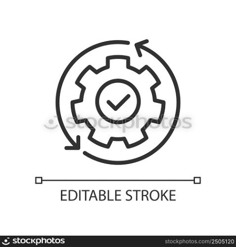 Automation pixel perfect linear icon. Manufacturing process. Boost efficiency. Replacing manual labor. Thin line illustration. Contour symbol. Vector outline drawing. Editable stroke. Arial font used. Automation pixel perfect linear icon