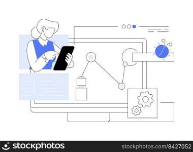 Automation testing abstract concept vector illustration. Software testing solution, development process automation, website developer, optimization online service, site menu bar abstract metaphor.. Automation testing abstract concept vector illustration.