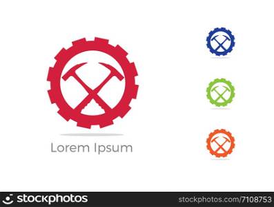 Automobile, car repairing service logo design, wrench in gear icon, mechanic tools vector illustration.