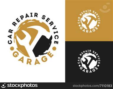 Automobile, car repairing service logo design, wrench in gear icon, mechanic tools vector illustration