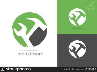Automobile, car repairing service logo design, wrench in gear icon, mechanic tools vector illustration.