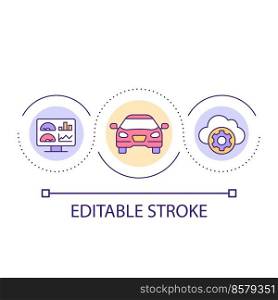 Automobile digital data storage loop concept icon. Driving car information. Industry abstract idea thin line illustration. Isolated outline drawing. Editable stroke. Arial font used. Automobile digital data storage loop concept icon