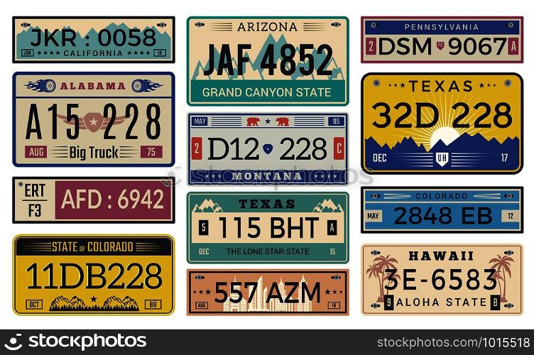 Automobile plate license. Utah usa or indiana different state car registration template vector design. Illustration of number auto registration, license automobile. Automobile plate license. Utah usa or indiana different state car registration template vector design