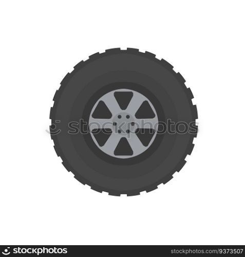 Automobile tire. Repair and maintenance. Cartoon flat illustration. Detail of wheel of car. Black circle object isolated on white. Automobile tire. Repair and maintenance