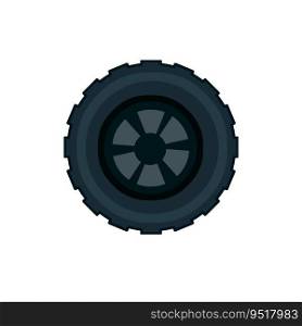 Automobile tire. Repair and maintenance. Cartoon flat illustration. Detail of wheel of car. Black circle object. Automobile tire. Detail of wheel of car.