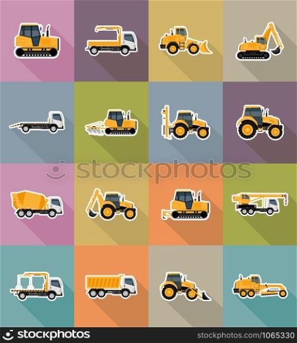 automobile transport for repair and construction flat icons vector illustration isolated on background