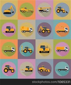 automobile transport for repair and construction flat icons vector illustration isolated on background