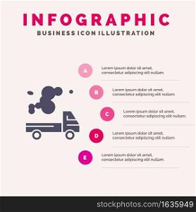 Automobile, Truck, Emission, Gas, Pollution Solid Icon Infographics 5 Steps Presentation Background