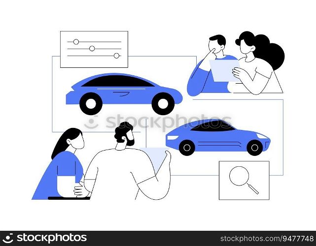 Automotive market research abstract concept vector illustration. Focus group deals with car market analysis, automotive sector, car manufacturing industry, transportation market abstract metaphor.. Automotive market research abstract concept vector illustration.
