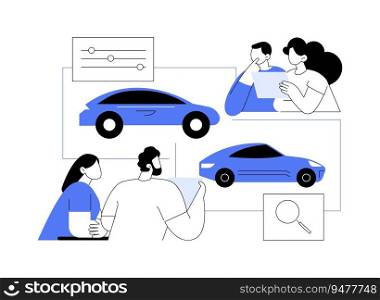 Automotive market research abstract concept vector illustration. Focus group deals with car market analysis, automotive sector, car manufacturing industry, transportation market abstract metaphor.. Automotive market research abstract concept vector illustration.