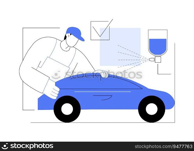 Automotive painting check abstract concept vector illustration. Repairman testing quality of car painting, automotive sector, vehicle manufacturing industry, car maintenance abstract metaphor.. Automotive painting check abstract concept vector illustration.