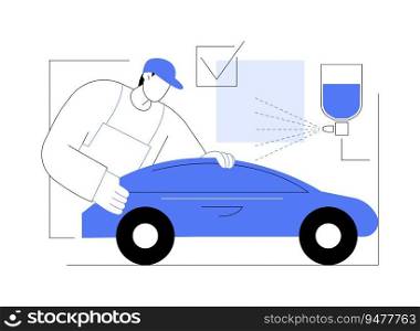Automotive painting check abstract concept vector illustration. Repairman testing quality of car painting, automotive sector, vehicle manufacturing industry, car maintenance abstract metaphor.. Automotive painting check abstract concept vector illustration.