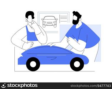 Automotive prototype creation abstract concept vector illustration. Group of engineers making modern car prototype together, automotive industry, car manufacturing process abstract metaphor.. Automotive prototype creation abstract concept vector illustration.