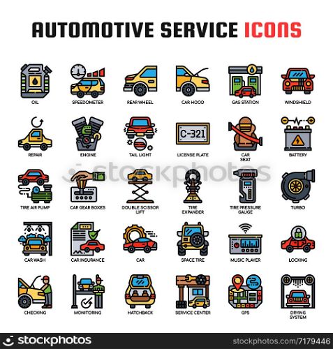 Automotive Service , Thin Line and Pixel Perfect Icons