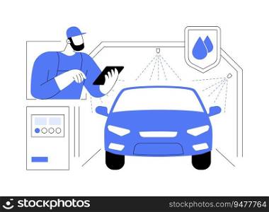 Automotive shower test abstract concept vector illustration. Process of car waterproofing testing at factory, vehicle final check, automotive industry, car manufacturing abstract metaphor.. Automotive shower test abstract concept vector illustration.