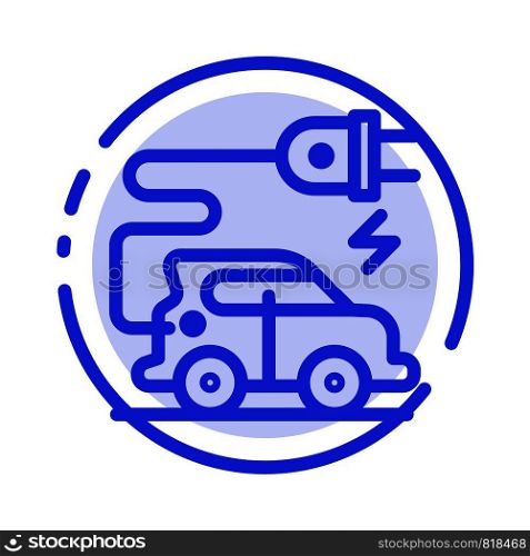 Automotive Technology, Electric Car, Electric Vehicle Blue Dotted Line Line Icon