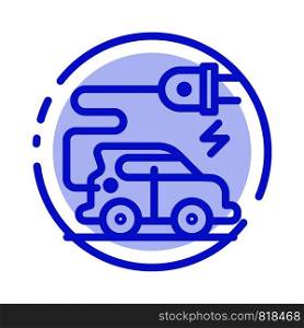 Automotive Technology, Electric Car, Electric Vehicle Blue Dotted Line Line Icon