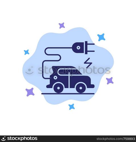 Automotive Technology, Electric Car, Electric Vehicle Blue Icon on Abstract Cloud Background