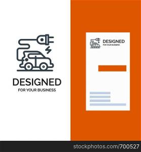 Automotive Technology, Electric Car, Electric Vehicle Grey Logo Design and Business Card Template