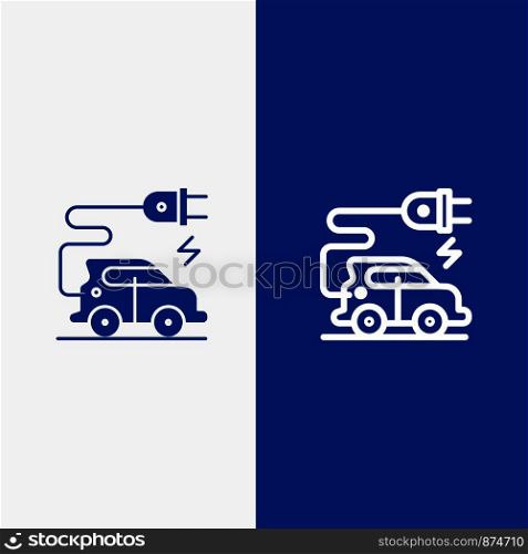 Automotive Technology, Electric Car, Electric Vehicle Line and Glyph Solid icon Blue banner Line and Glyph Solid icon Blue banner