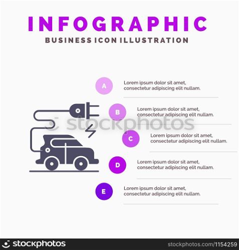 Automotive Technology, Electric Car, Electric Vehicle Solid Icon Infographics 5 Steps Presentation Background