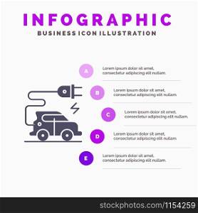 Automotive Technology, Electric Car, Electric Vehicle Solid Icon Infographics 5 Steps Presentation Background