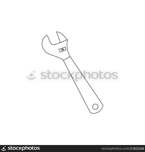 Automotive tools isolated on a white background. Vector outline of the illustration. Doodle adjustable wrench. Car repair. Design element for a logo, business card, or booklet.