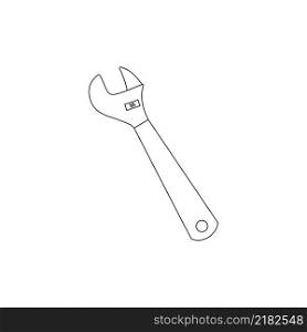 Automotive tools isolated on a white background. Vector outline of the illustration. Doodle adjustable wrench. Car repair. Design element for a logo, business card, or booklet.