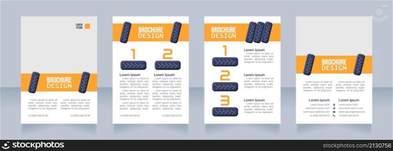 Automotive workshop blank brochure design. Template set with copy space for text. Premade corporate reports collection. Editable 4 paper pages. Bebas Neue, Lucida Console, Roboto Light fonts used. Automotive workshop blank brochure design