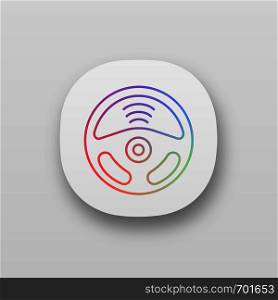 Autonomous car app icon. Car rudder and wireless signal sign. Autopilot. Driverless car. Self driving automobile. UI/UX user interface. Steering wheel. Web application. Vector isolated illustration. Autonomous car app icon