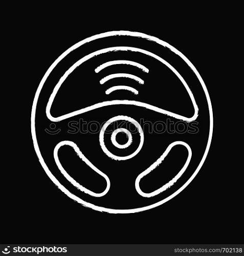 Autonomous car chalk icon. Car rudder and wireless signal sign. Autopilot. Driverless car. Self driving automobile. Steering wheel. Isolated vector chalkboard illustration. Autonomous car chalk icon