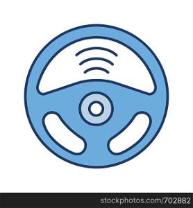 Autonomous car color icon. Car rudder and wireless signal sign. Autopilot. Driverless car. Self driving automobile. Steering wheel. Isolated vector illustration. Autonomous car color icon