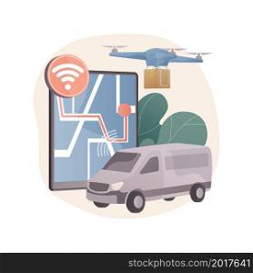 Autonomous delivery abstract concept vector illustration. Drone delivery, no human contact, automated courier service, autonomous robot, self driving vehicle, without courier abstract metaphor.. Autonomous delivery abstract concept vector illustration.