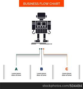 autonomous, machine, robot, robotic, technology Business Flow Chart Design with 3 Steps. Glyph Icon For Presentation Background Template Place for text.. Vector EPS10 Abstract Template background
