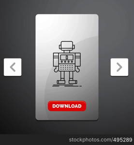 autonomous, machine, robot, robotic, technology Line Icon in Carousal Pagination Slider Design & Red Download Button. Vector EPS10 Abstract Template background