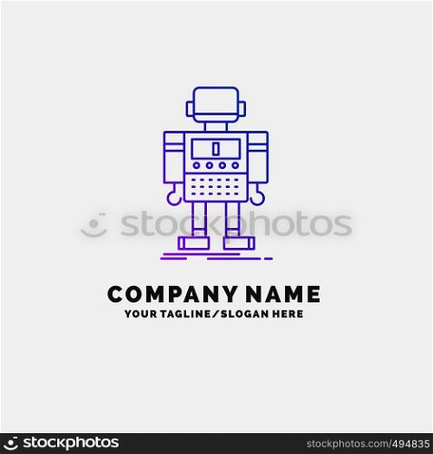 autonomous, machine, robot, robotic, technology Purple Business Logo Template. Place for Tagline. Vector EPS10 Abstract Template background