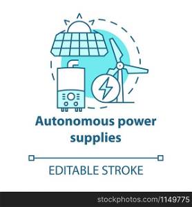 Autonomous power supplies turquoise concept icon. Sustainable smart house idea thin line illustration. Producing energy. Sun batteries and windmills. Vector isolated outline drawing. Editable stroke