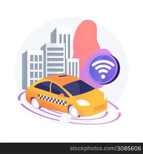 Autonomous taxi abstract concept vector illustration. Self driving taxi, on demand car service, driverless transport, autonomous car, alternative vehicle owning, business travel abstract metaphor.. Autonomous taxi abstract concept vector illustration.