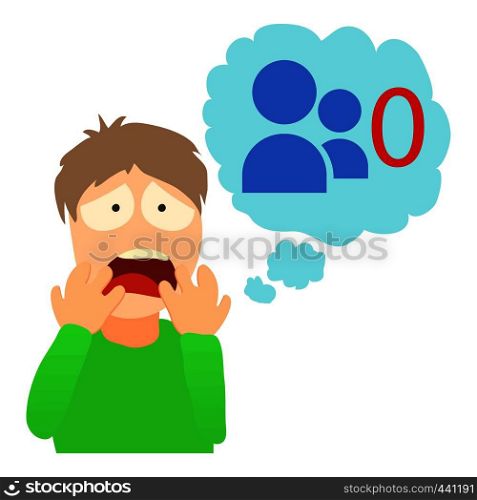 Autophobia concept. Cartoon illustration of a man suffering from the fear of loneliness. Autophobia concept, cartoon illustration