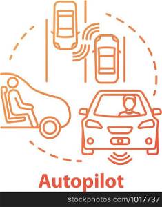 Autopilot concept icon. Autonomous car, driverless vehicle. Smart car. Self-driving auto idea thin line illustration. Vector isolated outline drawing. Editable stroke