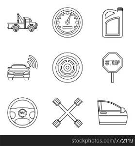 Autopilot icons set. Outline set of 9 autopilot vector icons for web isolated on white background. Autopilot icons set, outline style