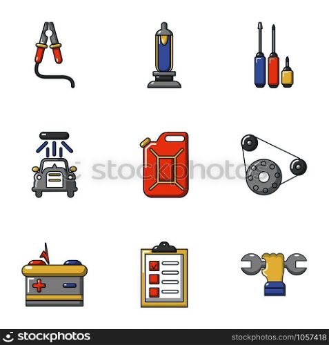 Autorepair icons set. Cartoon set of 9 autorepair vector icons for web isolated on white background. Autorepair icons set, cartoon style
