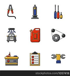 Autorepair icons set. Cartoon set of 9 autorepair vector icons for web isolated on white background. Autorepair icons set, cartoon style