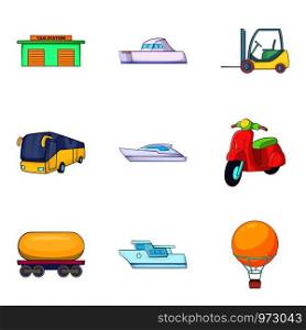 Autoship icons set. Cartoon set of 9 autoship vector icons for web isolated on white background. Autoship icons set, cartoon style