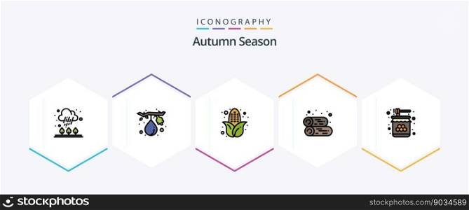Autumn 25 FilledLine icon pack including honey. bee. autumn. firewood. countryside