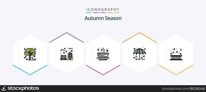 Autumn 25 FilledLine icon pack including umbrella. protection. weather. autumn. food
