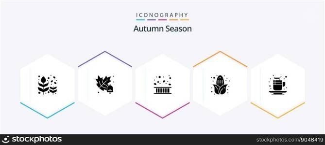 Autumn 25 Glyph icon pack including beverage. food. area. corn. leaf
