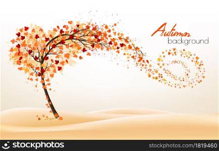 Autumn absctact background with a tree and a colorful leaves. Vector.