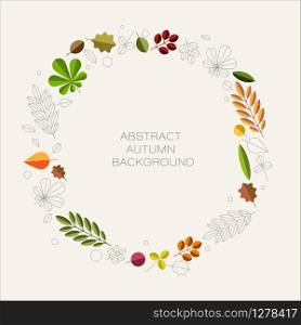 Autumn abstract floral background circle made from minimalist leafs with place for your text